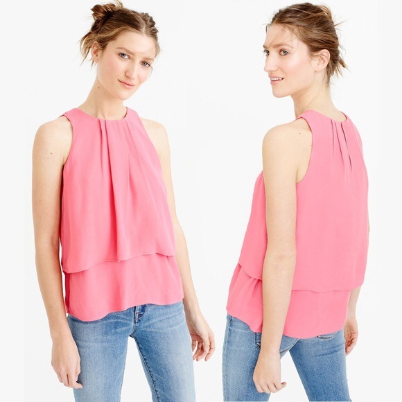 NWT J Crew Tiered Crepe Salmon Pink Tank Top - Picture 2 of 12